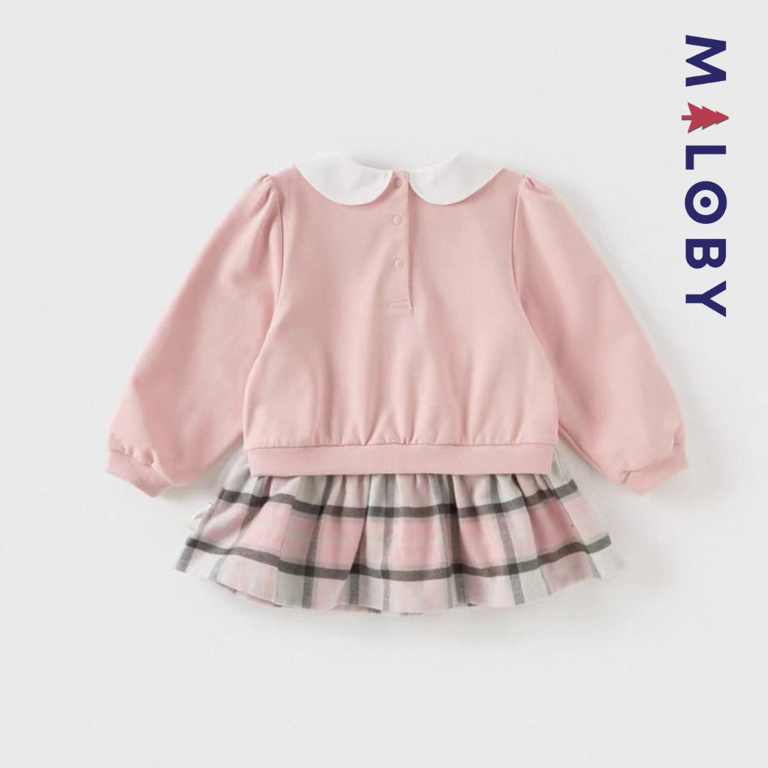Robe courte bi-matière effet 2 en 1 enfant fille -Rose -robes et ensembles pour filles, bébés et garcons - MALOBY