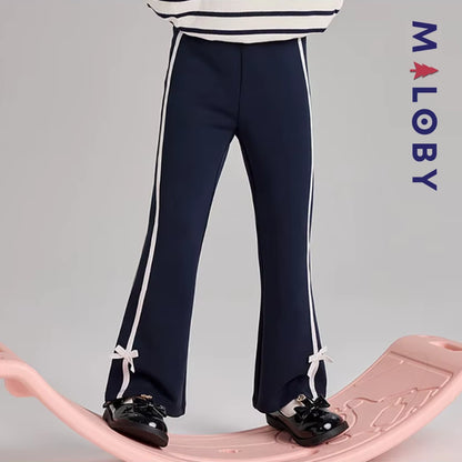 Pantalon tricoté à Bandes Contrastées enfant fille- Marine