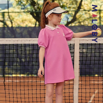 Robe polo pour été en piqué de coton enfant fille -Rose