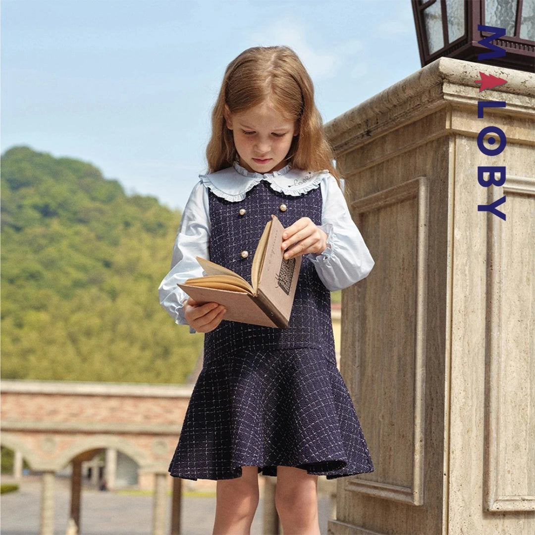 Robe à carreaux effet 2 en 1 enfant fille- bleu -robes et ensembles pour filles, bébés et garcons - MALOBY