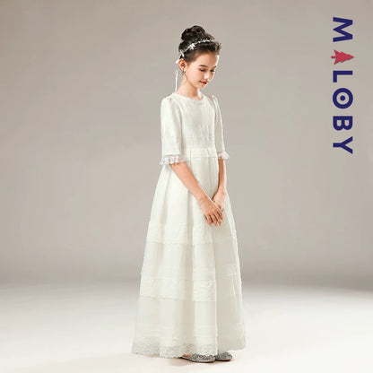 Robe longue de cérémonie en dentelle -Blanc