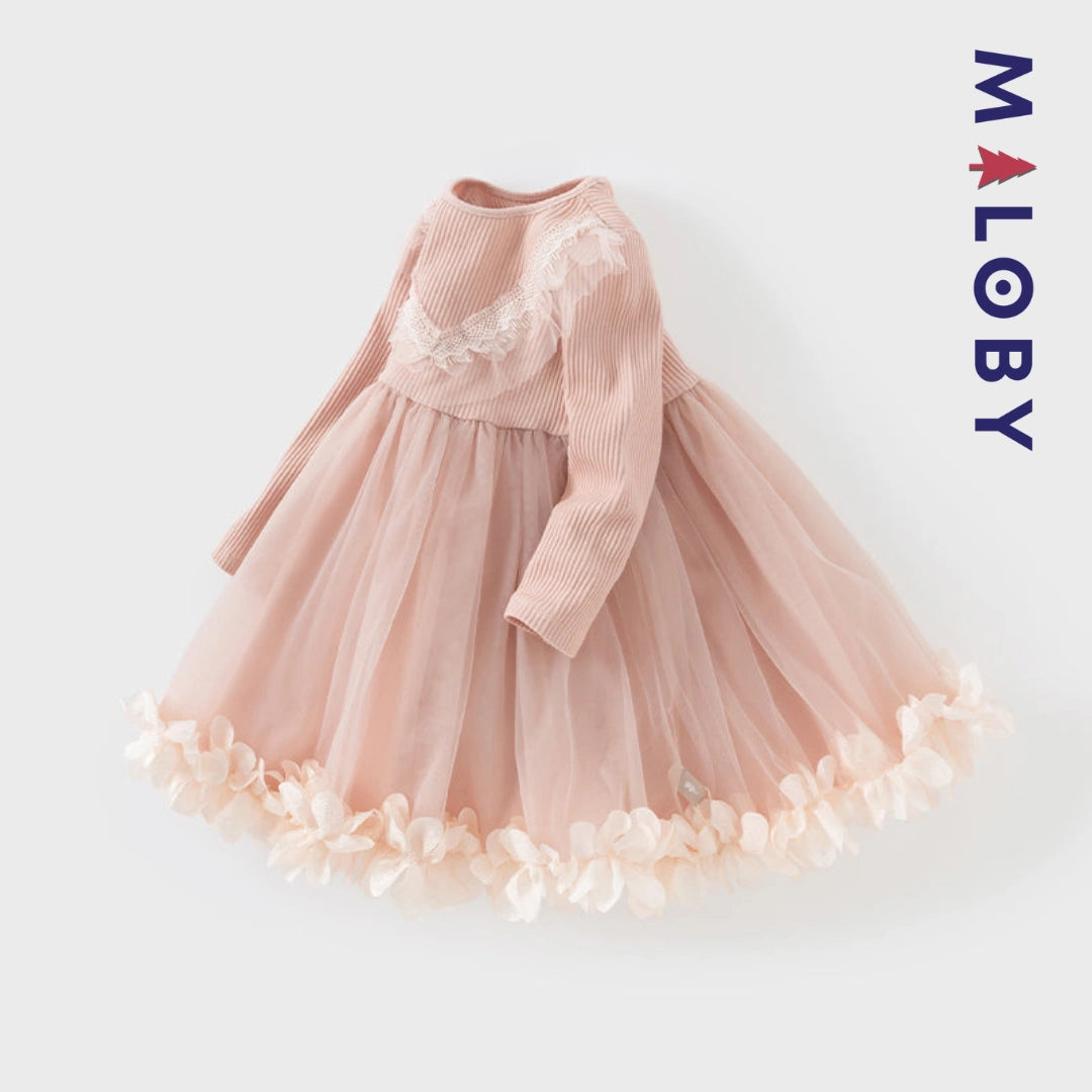 Robe cérémonie bi-matière enfant fille-Rose -robes et ensembles pour filles, bébés et garcons - MALOBY