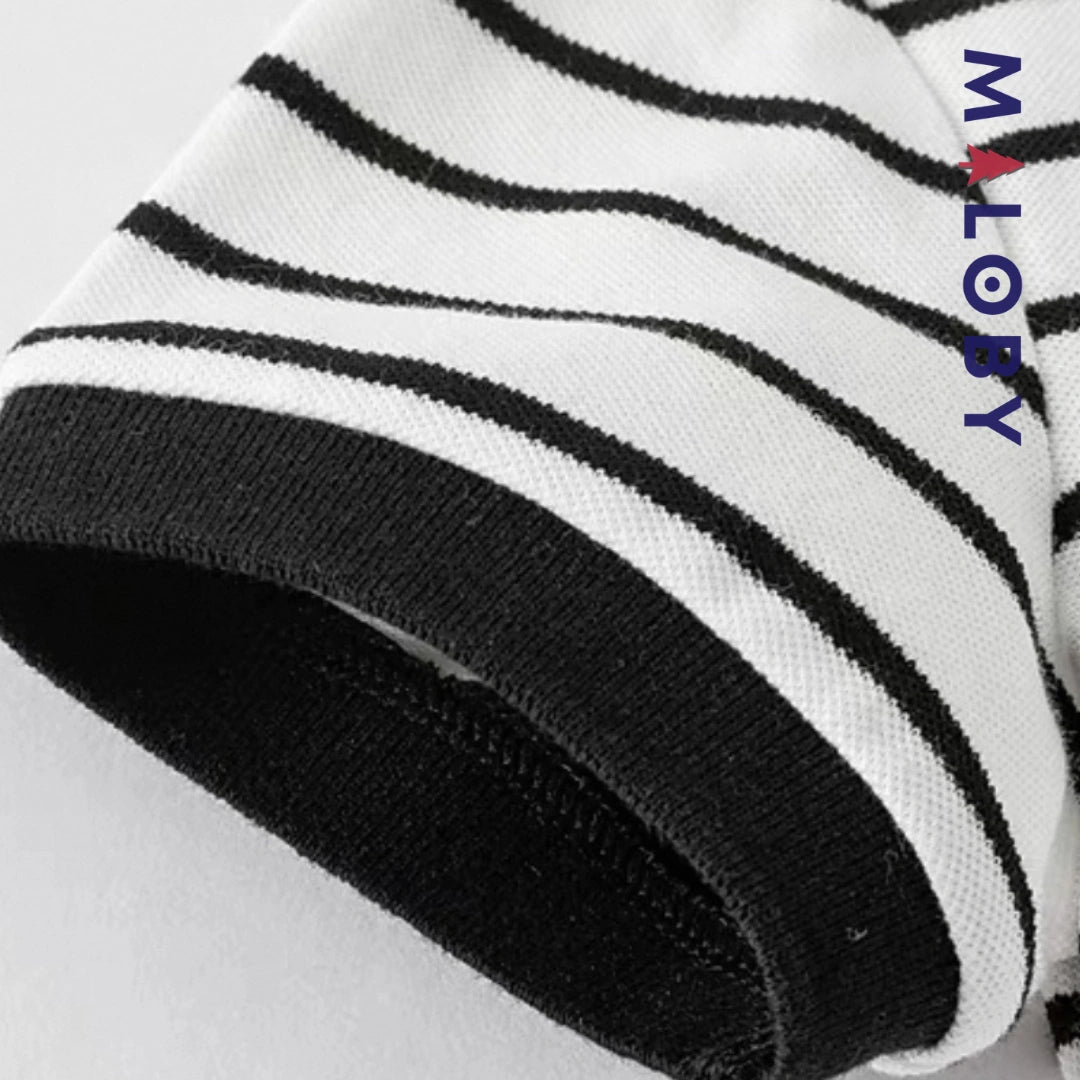Polo rayé pour été enfants garçon - Blanc/Noir