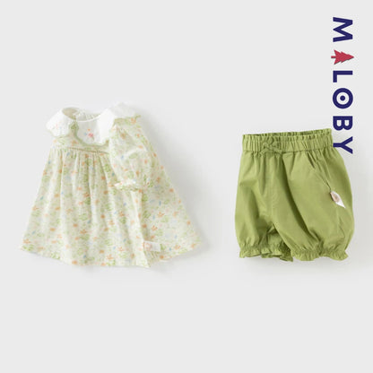 Ensemble floral 2 pièces Tunique+Short enfant fille- Vert