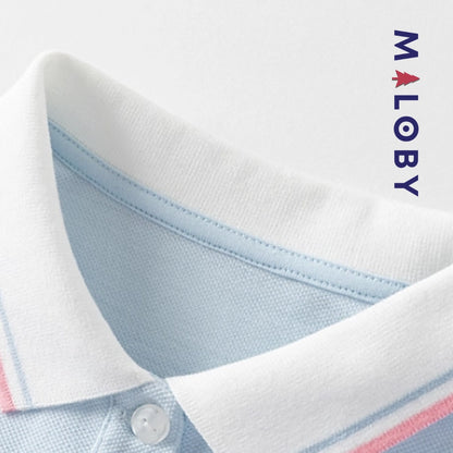 Robe polo manches courtes enfant fille- bleu ciel