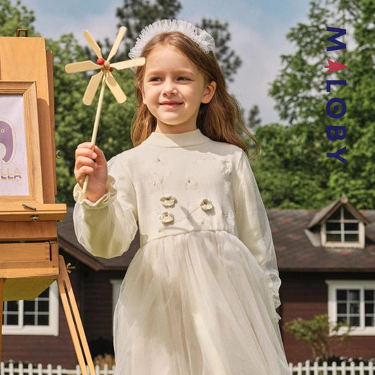 Robe en maille et en tulle effet 2 en 1 enfant fille - Beige -robes et ensembles pour filles, bébés et garcons - MALOBY