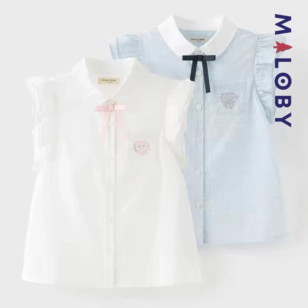 Chemise été à nœud enfant fille- Blanc/Bleu