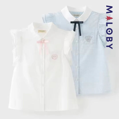 Chemise été à nœud enfant fille- Blanc/Bleu