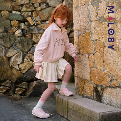 Ensemble Sweat +jupe plissée en molleton enfant fille- rose