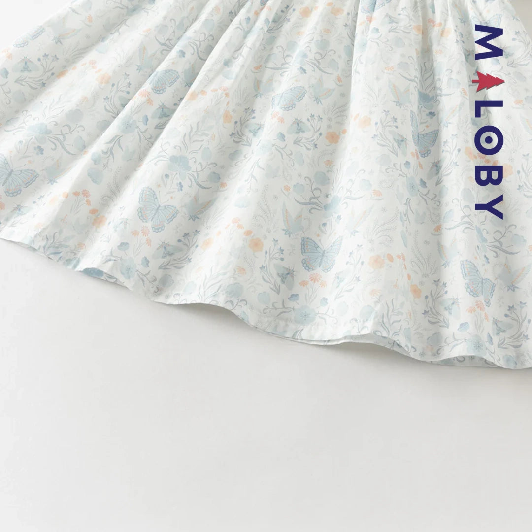 Robe fleurie col claudine enfant fille- Blanc imprimé