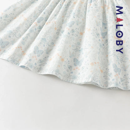 Robe fleurie col claudine enfant fille- Blanc imprimé