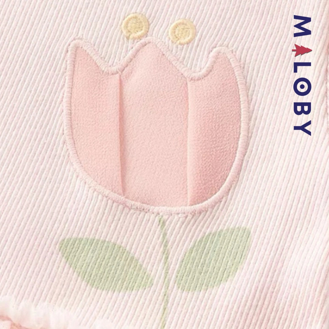 Robe cérémonie bi-matière motif fleur enfant fille- Rose