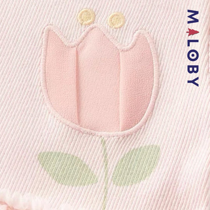 Robe cérémonie bi-matière motif fleur enfant fille- Rose