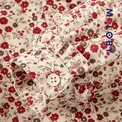 Robe en velours motifs fleuris enfant fille - Beige/Rouge imprimé -robes et ensembles pour filles, bébés et garcons - MALOBY