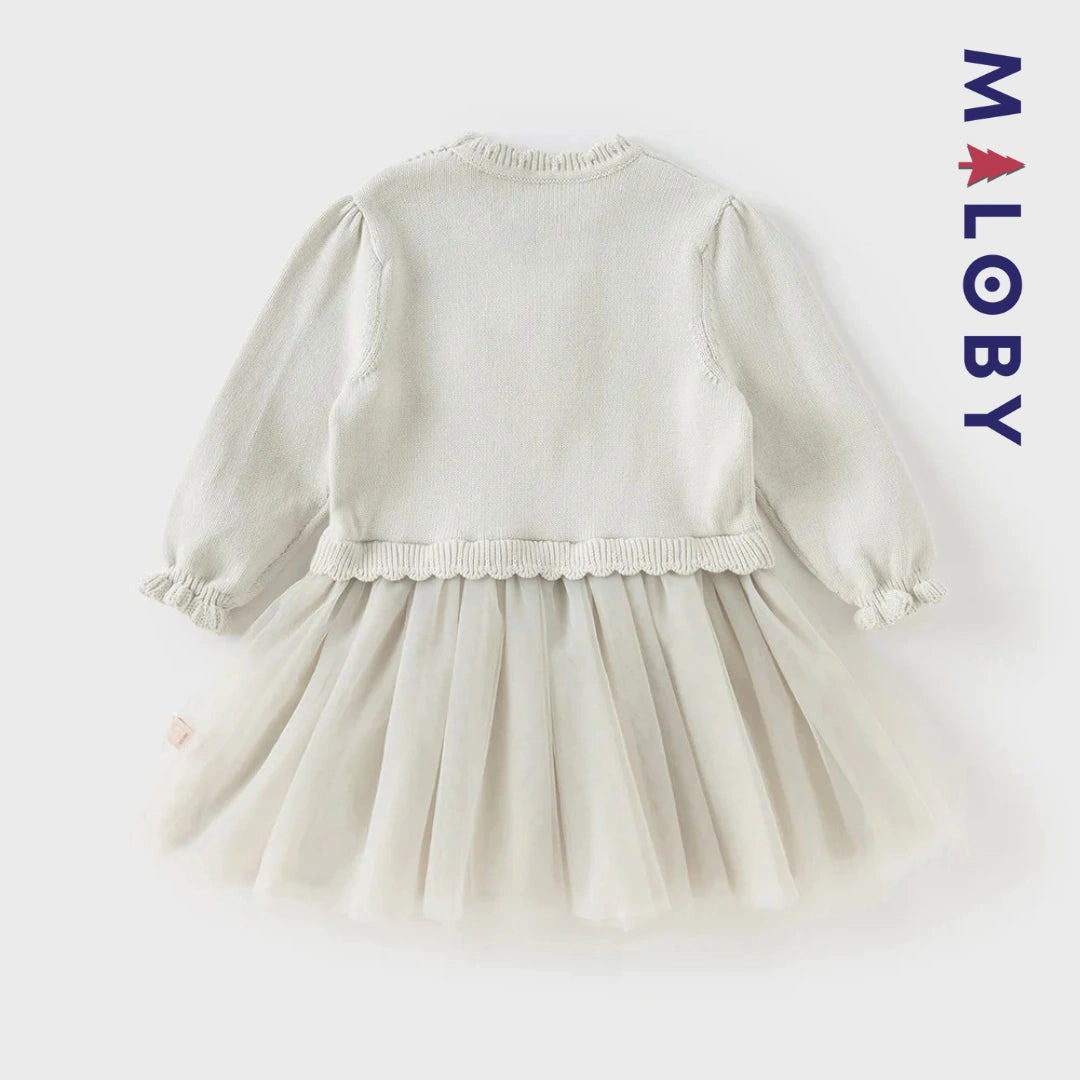 Robe bi-matière motif chat enfant fille- gris