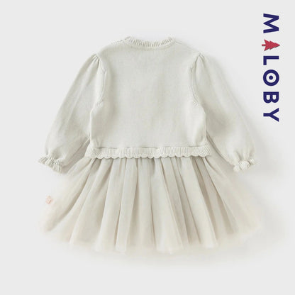 Robe bi-matière motif chat enfant fille- gris