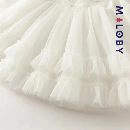 Robe de fête à col plastron enfant fille -Beige