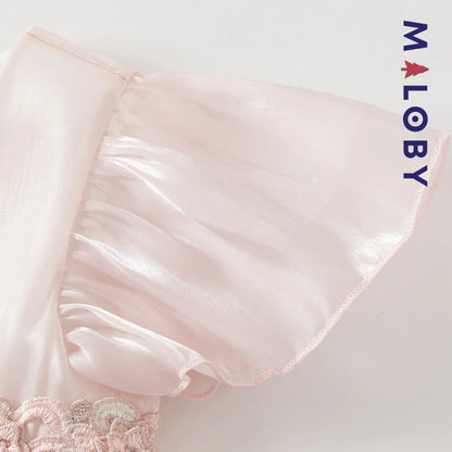 Robe cérémonie à fleurs brodées enfant fille- Rose poudré