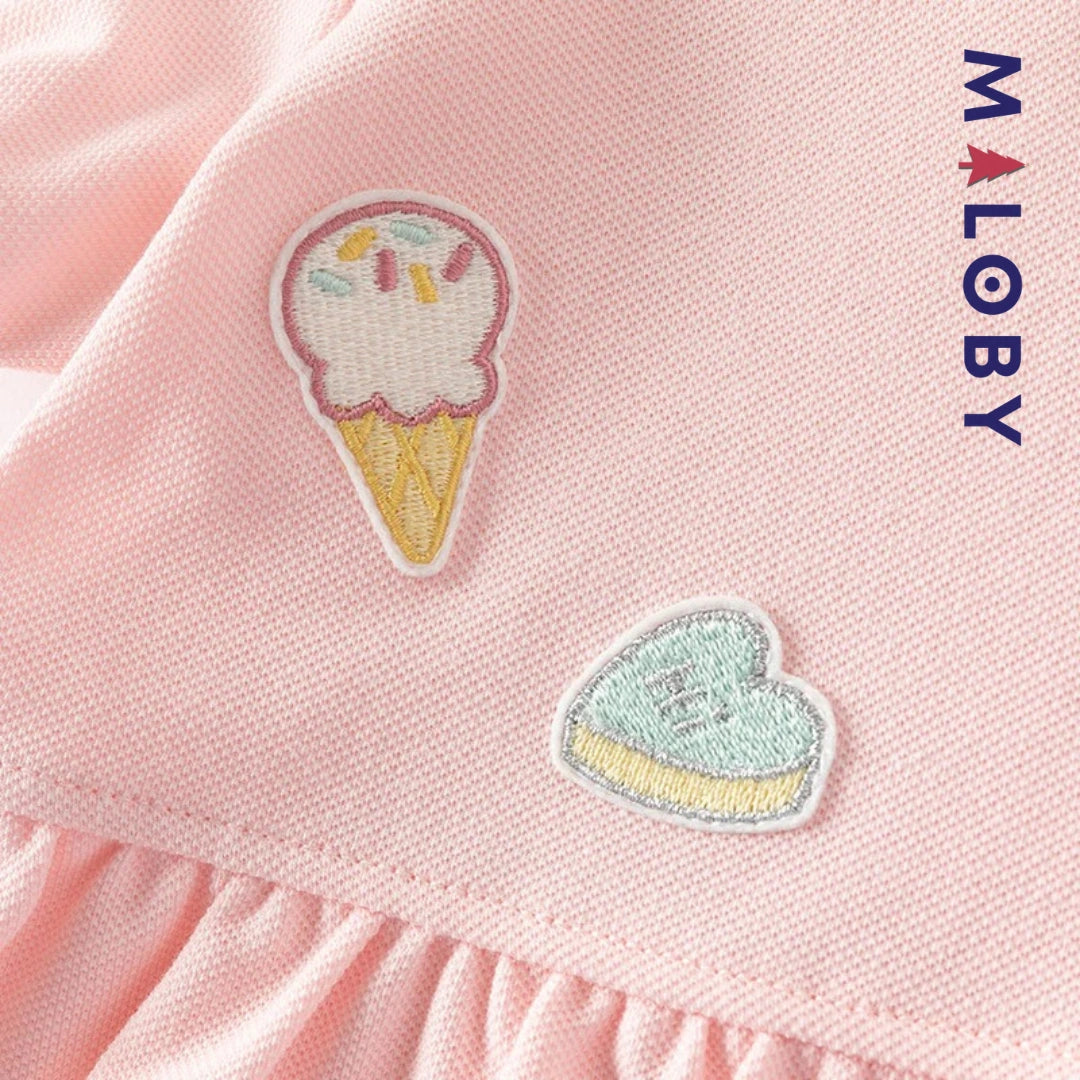 Robe manches courtes en piqué de coton enfant fille -Rose