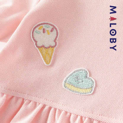 Robe manches courtes en piqué de coton enfant fille -Rose