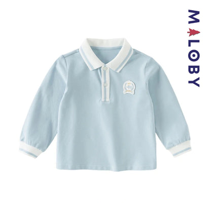 Polo manches longues enfants garçon -Bleu ciel -robes et ensembles pour filles, bébés et garcons - MALOBY