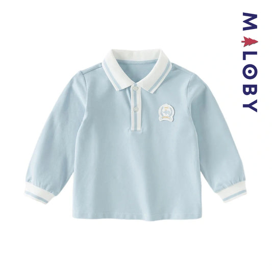 Polo manches longues enfants garçon -Bleu ciel -robes et ensembles pour filles, bébés et garcons - MALOBY