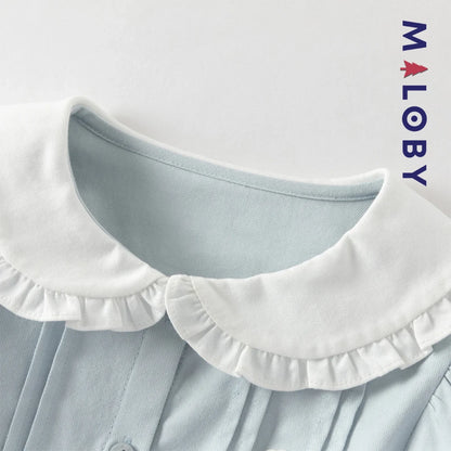 Ensemble habillé 2 pièces Chemise + Jupon plissé enfant fille -Bleu