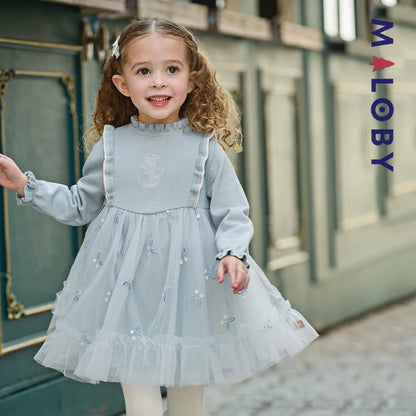Robe princesse bi-matière enfant fille -Bleu ciel -robes et ensembles pour filles, bébés et garcons - MALOBY