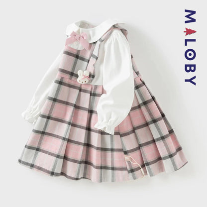Robe bi-matière effet 2 en 1 enfant fille- rose/gris