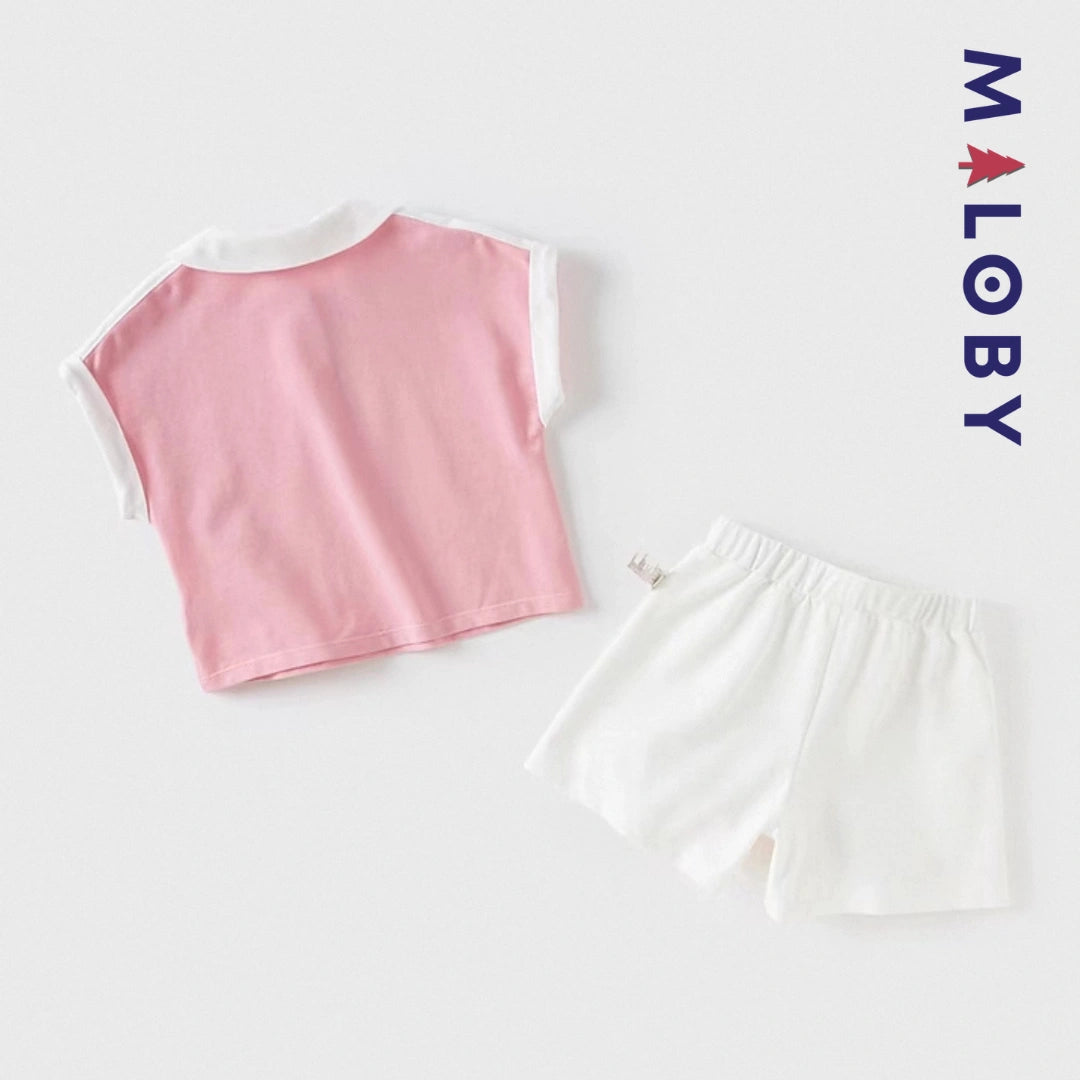 Ensemble été sweat+jupe short plissée enfant fille -Rose
