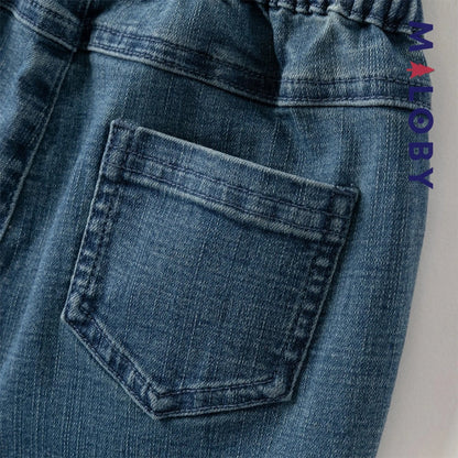 Pantalon denim large base en perles enfant fille- bleu