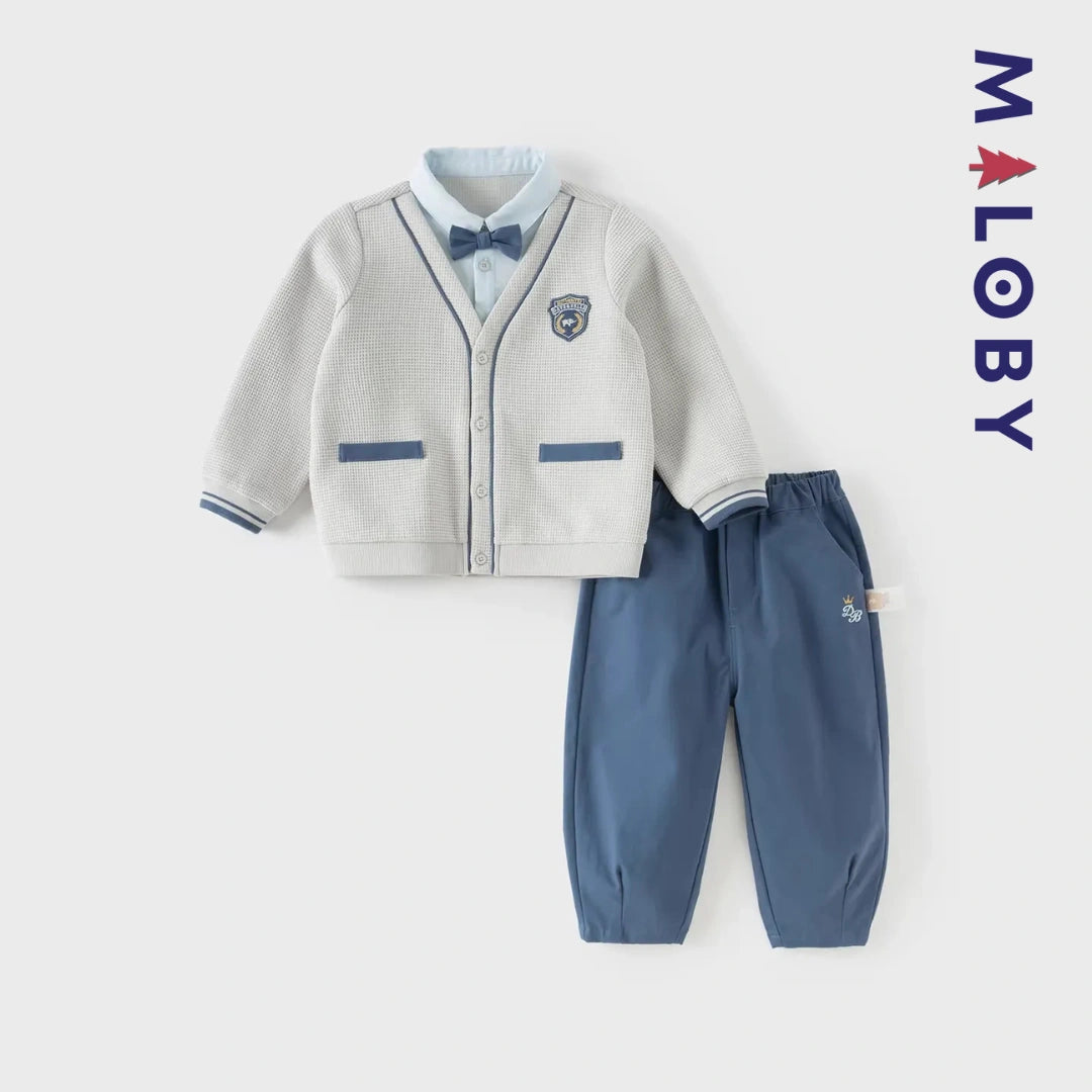Ensemble habillé cardigan+pantalon+noeud enfant garçon -Bleu -robes et ensembles pour filles, bébés et garcons - MALOBY