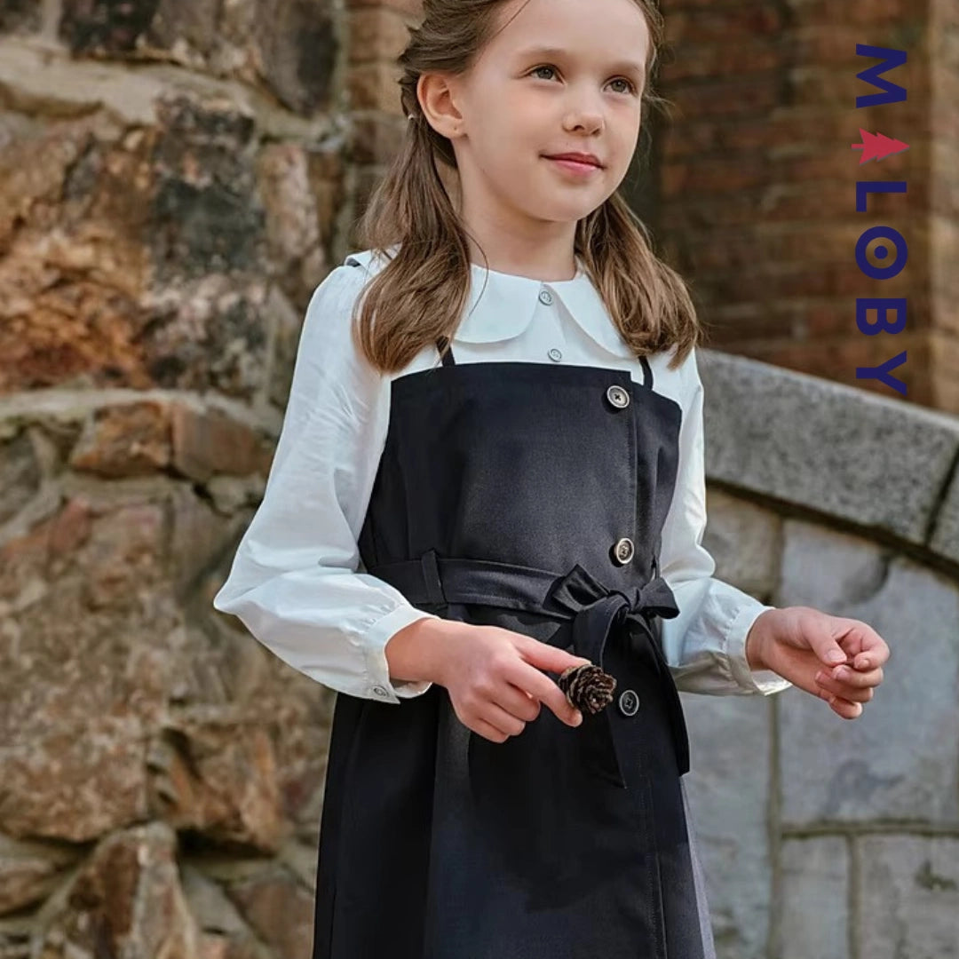 Robe ceinturée effet 2 en 1 enfant fille -Marine -robes et ensembles pour filles, bébés et garcons - MALOBY