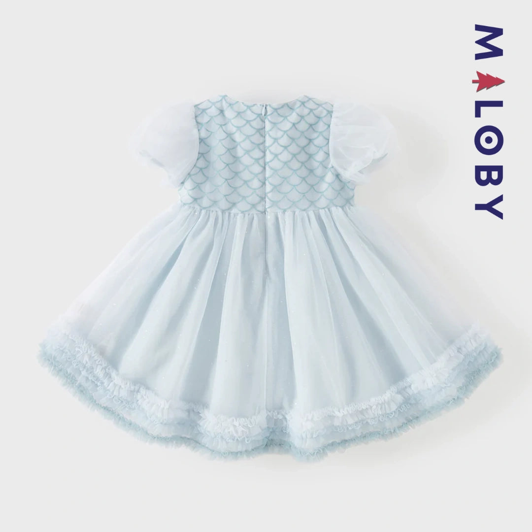 Robe princesse en tulle légère à manches courtes grise et bleue pour filles