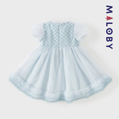 Robe princesse en tulle légère à manches courtes grise et bleue pour filles