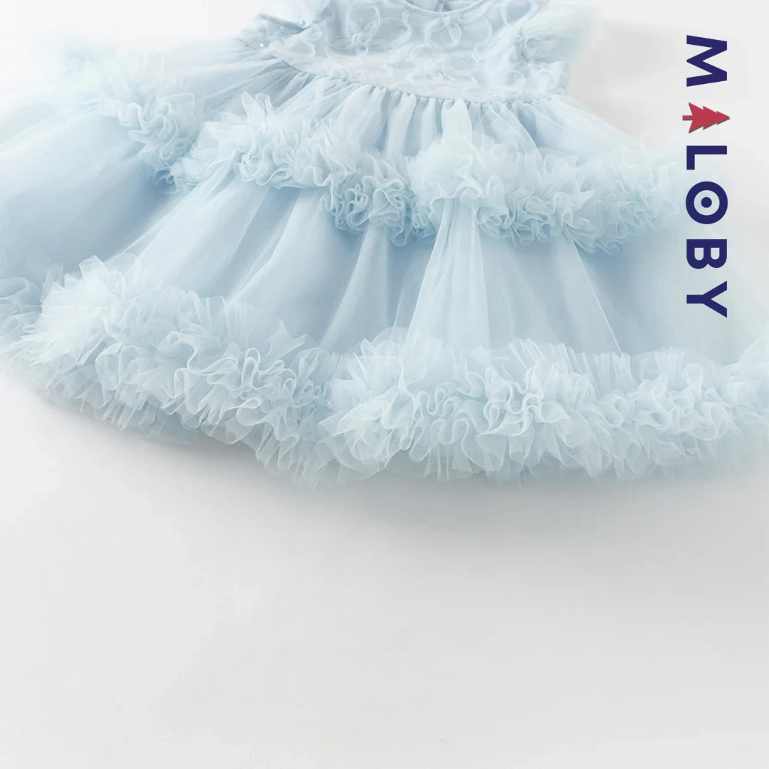 Robe princesse bleue sans manches en tulle respirante pour petites filles