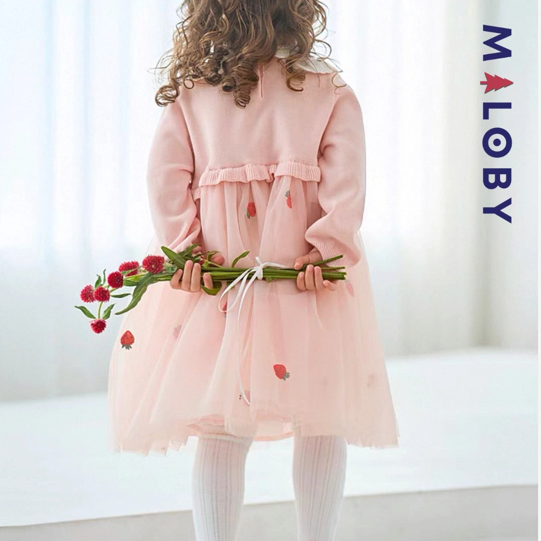 Robe bi-matière motif fraise- rose