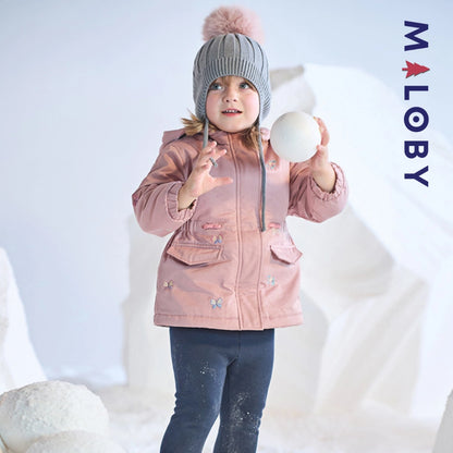 Parka à capuche brodée enfant fille- Rose