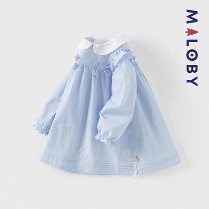 Robe rayée col claudine enfant fille-bleu ciel
