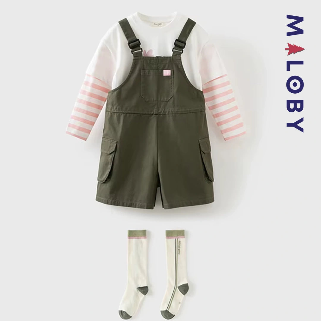 Ensemble Chaussettes +Salopette Short Cargo Enfant fille -Kaki