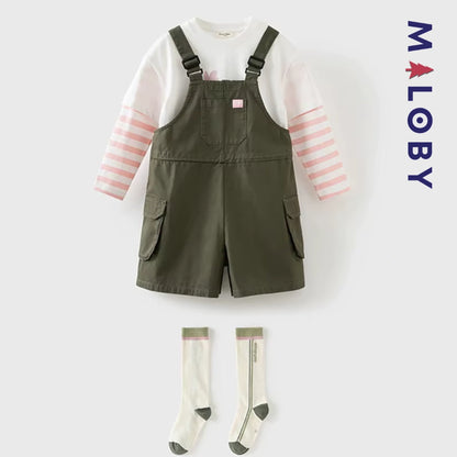 Ensemble Chaussettes +Salopette Short Cargo Enfant fille -Kaki