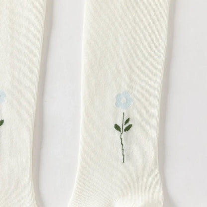 Collants épais brodés fleur enfant fille beige, vêtement enfant maroc - MALOBY