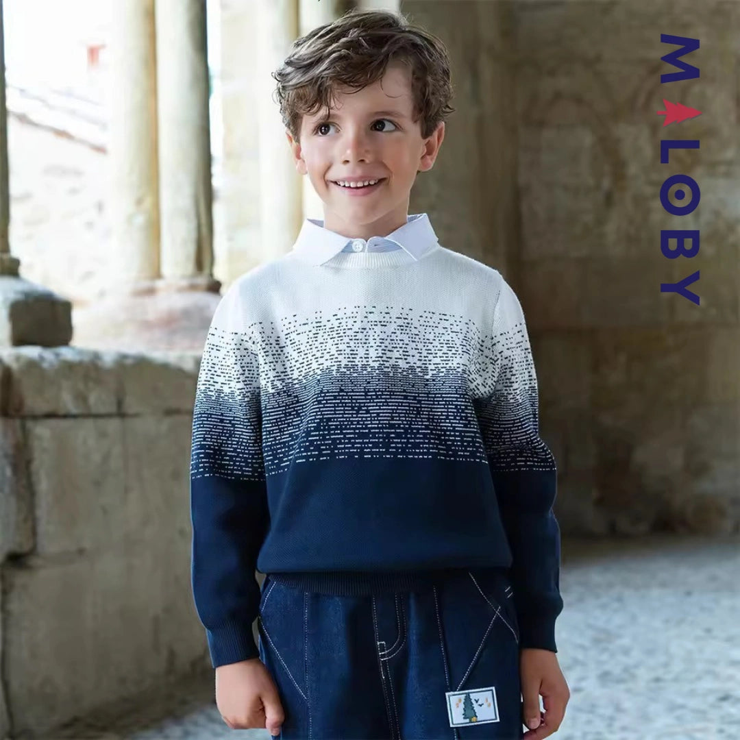 Pull à col chemise effet 2 en 1 enfant garçon -Marine -robes et ensembles pour filles, bébés et garcons - MALOBY