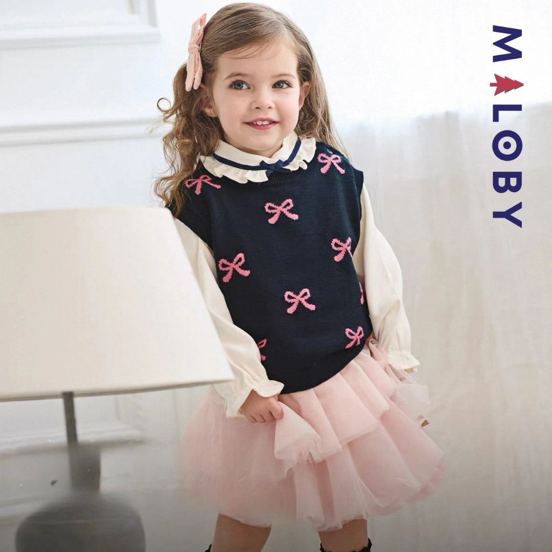 Pull en maille sans manches enfant fille -Marine -robes et ensembles pour filles, bébés et garcons - MALOBY