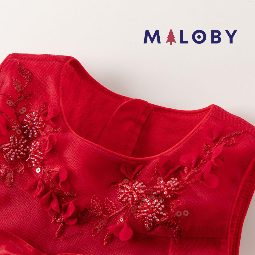 Robe cérémonie perlée- Rouge -robes et ensembles pour filles, bébés et garcons - MALOBY