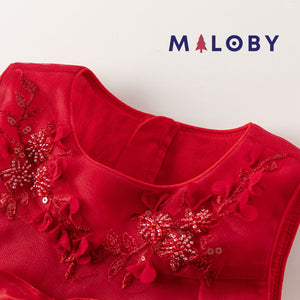 Robe cérémonie perlée- Rouge -robes et ensembles pour filles, bébés et garcons - MALOBY