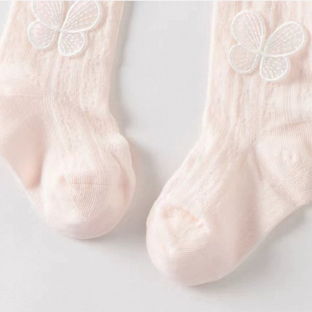 Collants fins motif papillon enfant fille blanc et rose, vêtement enfant maroc - MALOBY