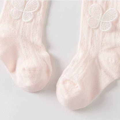 Collants fins motif papillon enfant fille blanc et rose, vêtement enfant maroc - MALOBY