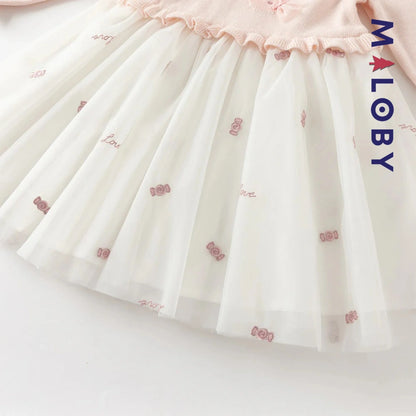 Robe bi-matière effet 2 en 1 motif bonbon - Rose