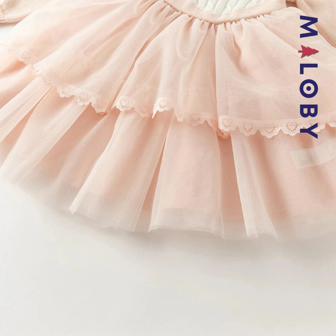 Robe bi-matière motif cœur enfant fille -Rose -robes et ensembles pour filles, bébés et garcons - MALOBY